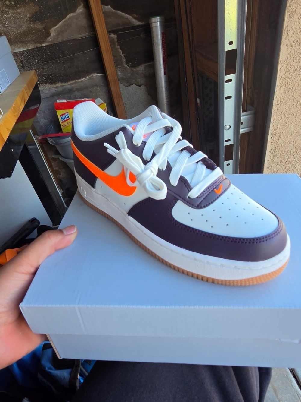 Nike Kids Low-Top Air Force 1 Sneakers - White, Dark Brown & Bright Orange